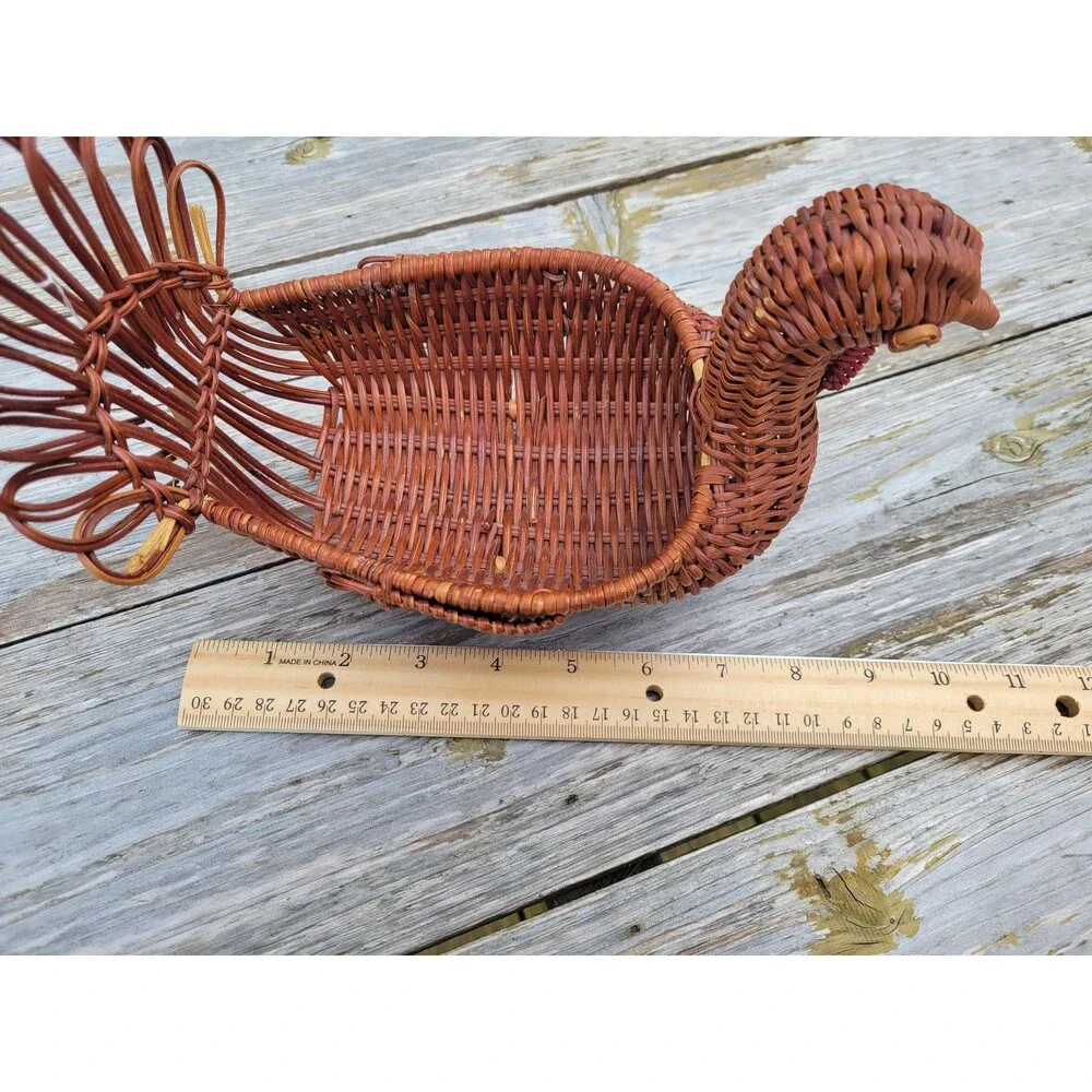 Chicken Basket Hen Bird Shaped Woven Boho Cottagecore